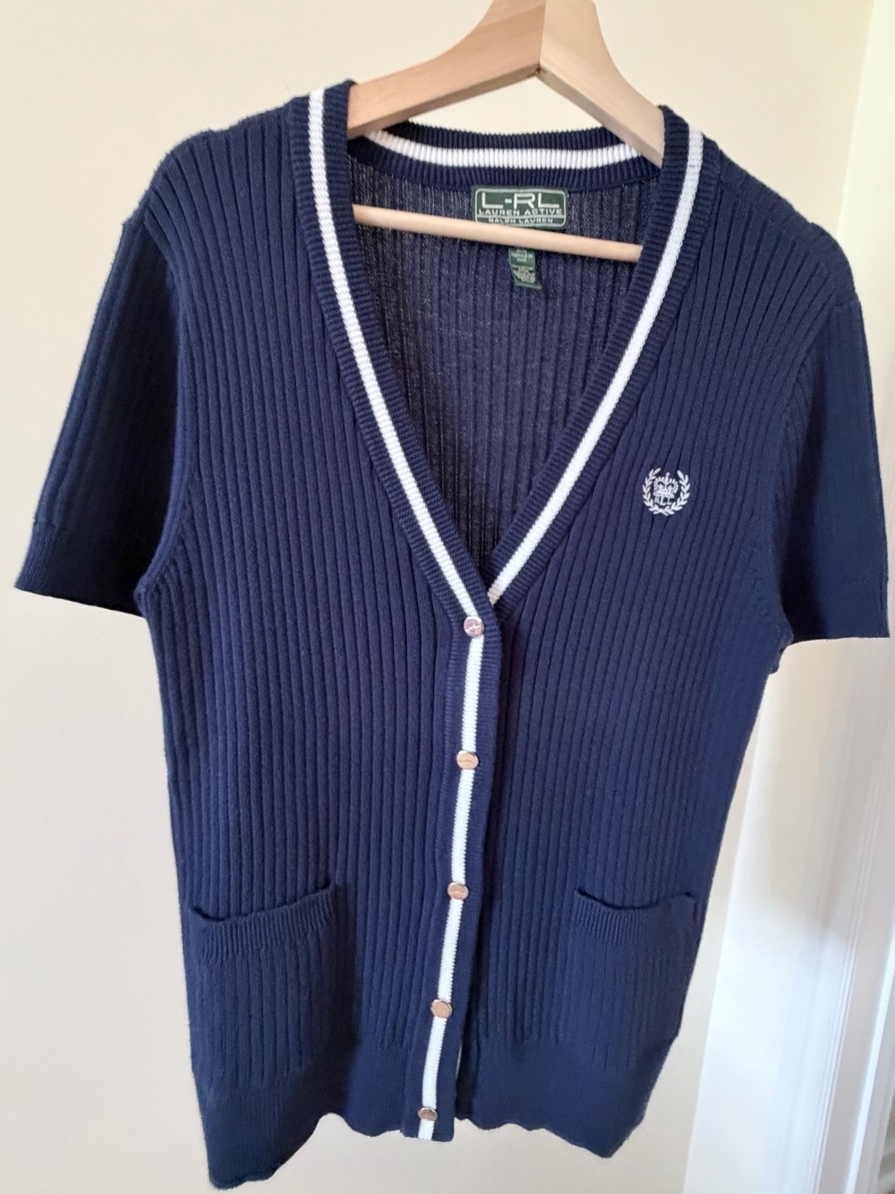 Vintage Ralph Lauren Ribbed Tennis Top in Navy Blue & White